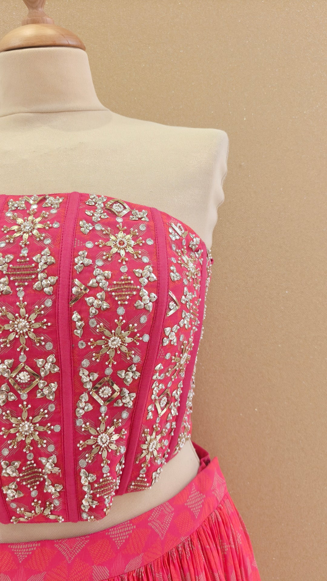 Pink Embellished Corset Top with Flowy Skirt and Dupatta | SILK SAGA