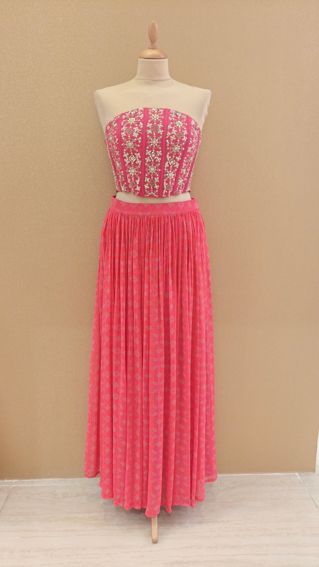 Pink Embellished Corset Top with Flowy Skirt and Dupatta | SILK SAGA