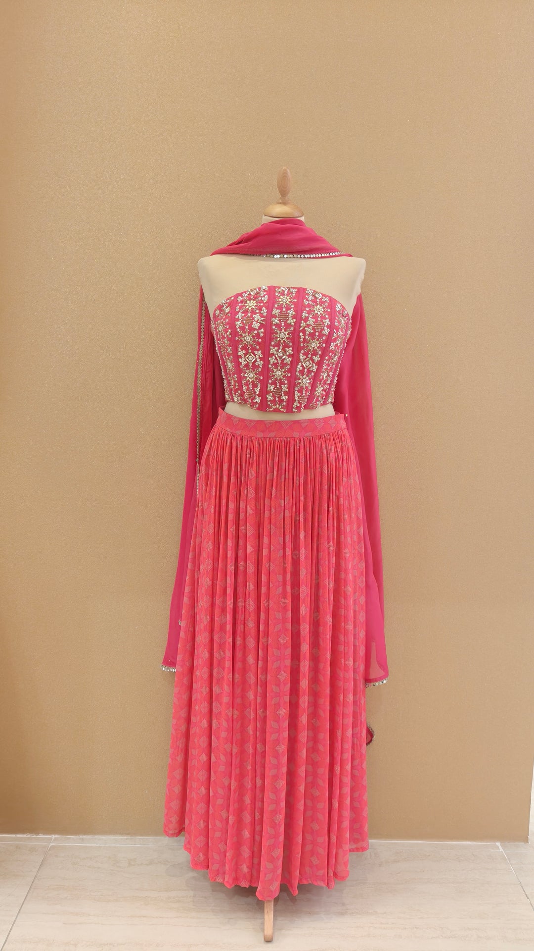 Pink Embellished Corset Top with Flowy Skirt and Dupatta | SILK SAGA