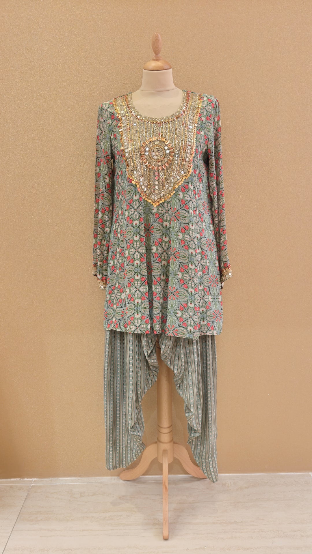 Green Printed Kurti with Matching Pants| SILK SAGA