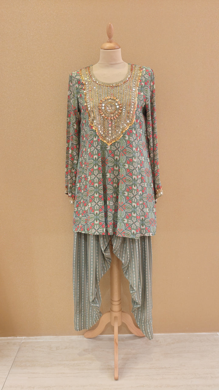 Green Printed Kurti with Matching Pants| SILK SAGA