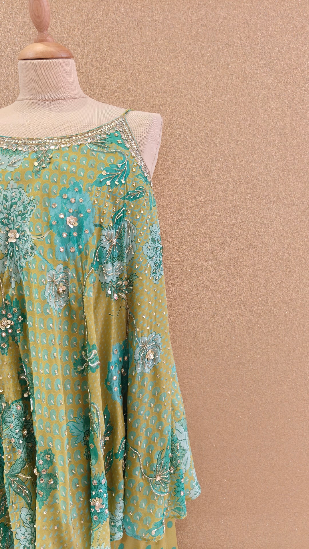 Olive Green and Turquoise Embellished Kurti with Matching Pants and Dupatta| SILK SAGA