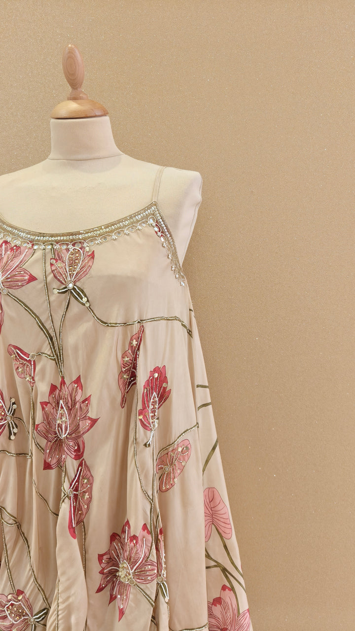 Beige Floral Embroidered Top with Matching Pants and Dupatta | SILK SAGA