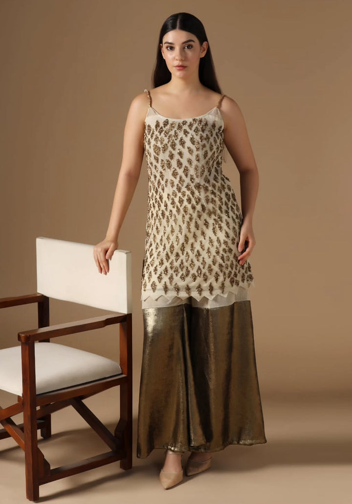 Embellished Tunic and Metallic Sharara Set| Rina Dhaka