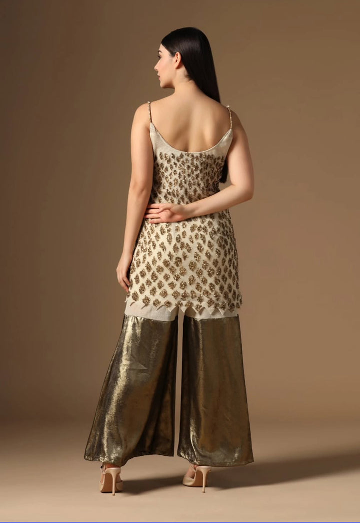 Embellished Tunic and Metallic Sharara Set| Rina Dhaka