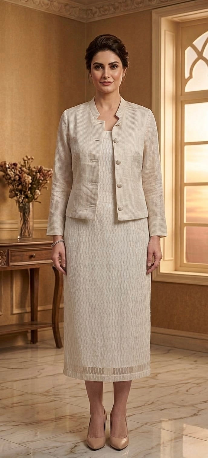Metallic Golden Double Coat Dress Set| Essence By Monika