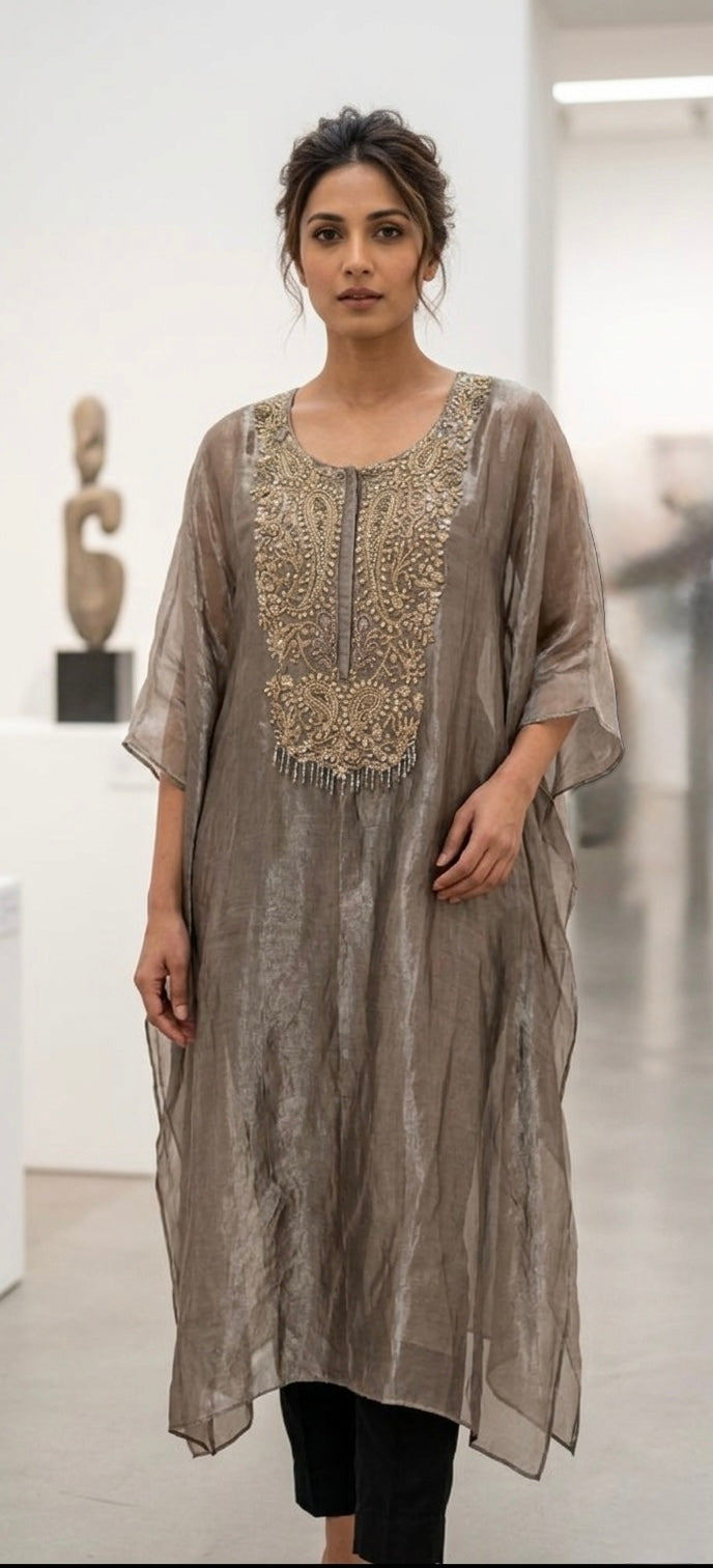 Grey Stillness Embellished Kaftan Set| Basanti Kapde Aur Koffee