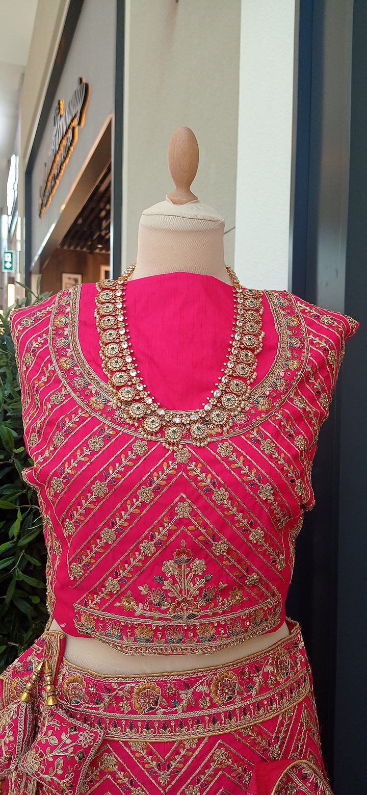 Shagun Bridal Rani Pink and Gold Royal Mughal Motifs Lehenga (Unstitched) | Inaayat by Divya Taimni