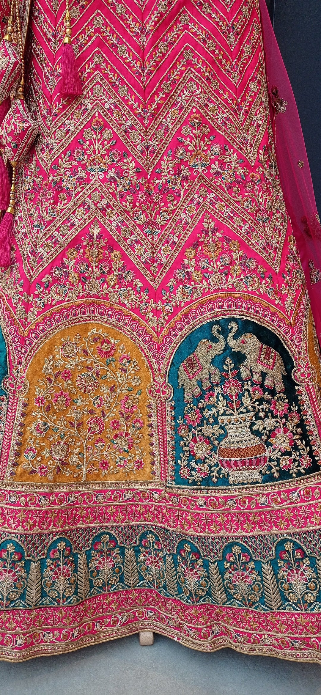 Shagun Bridal Rani Pink and Gold Royal Mughal Motifs Lehenga (Unstitched) | Inaayat by Divya Taimni