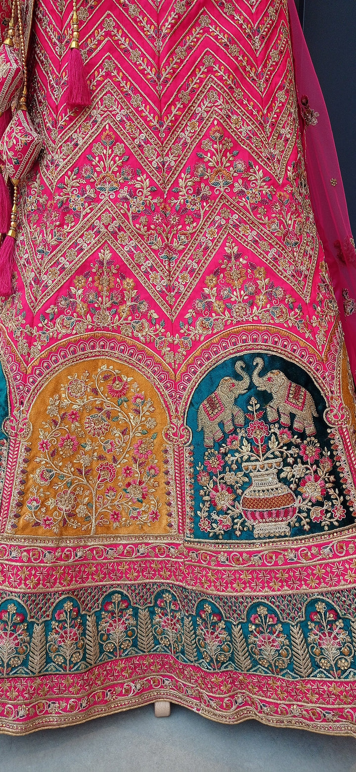 Shagun Bridal Rani Pink and Gold Royal Mughal Motifs Lehenga (Unstitched) | Inaayat by Divya Taimni