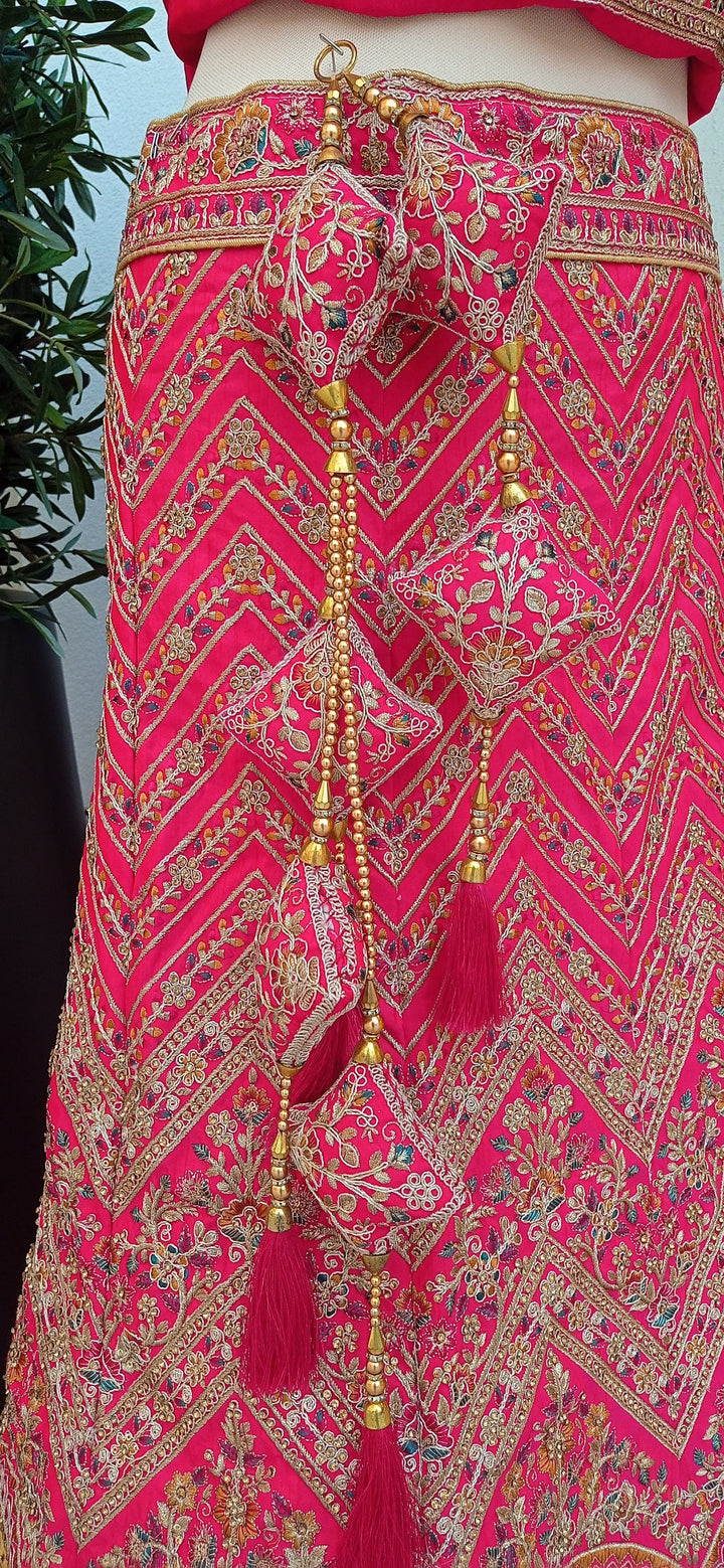 Shagun Bridal Rani Pink and Gold Royal Mughal Motifs Lehenga (Unstitched) | Inaayat by Divya Taimni