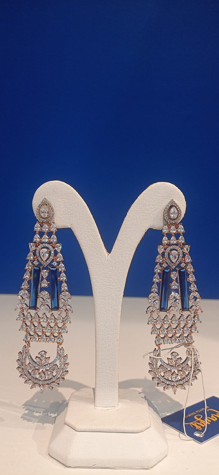 Zahira Art Deco Sapphire and Zircon Diamond Crystal Party Earrings |Inaayat by Divya Taimni