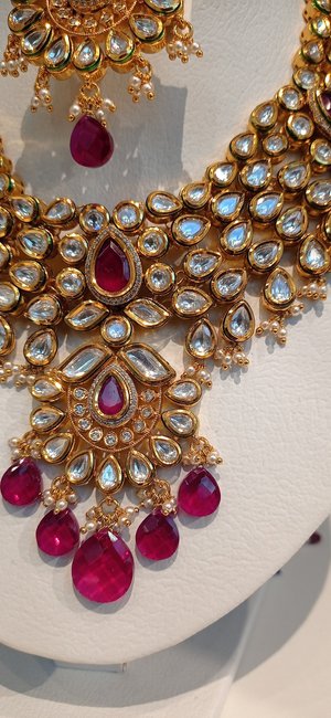 Radha Ruby and Polki Diamond Bridal Kundan Earrings, Kanras, Necklace and Maang Teeka Jewellery Set|Inaayat by Divya Taimni