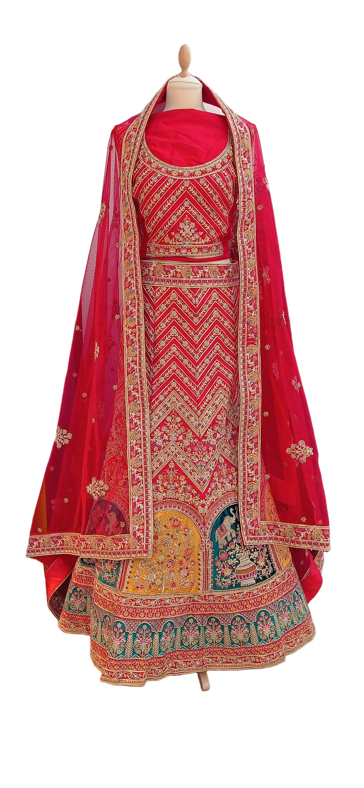 Shagun Bridal Red Bridal  and Gold Mughal Lehenga (Unstitched) | Inaayat by Divya Taimni