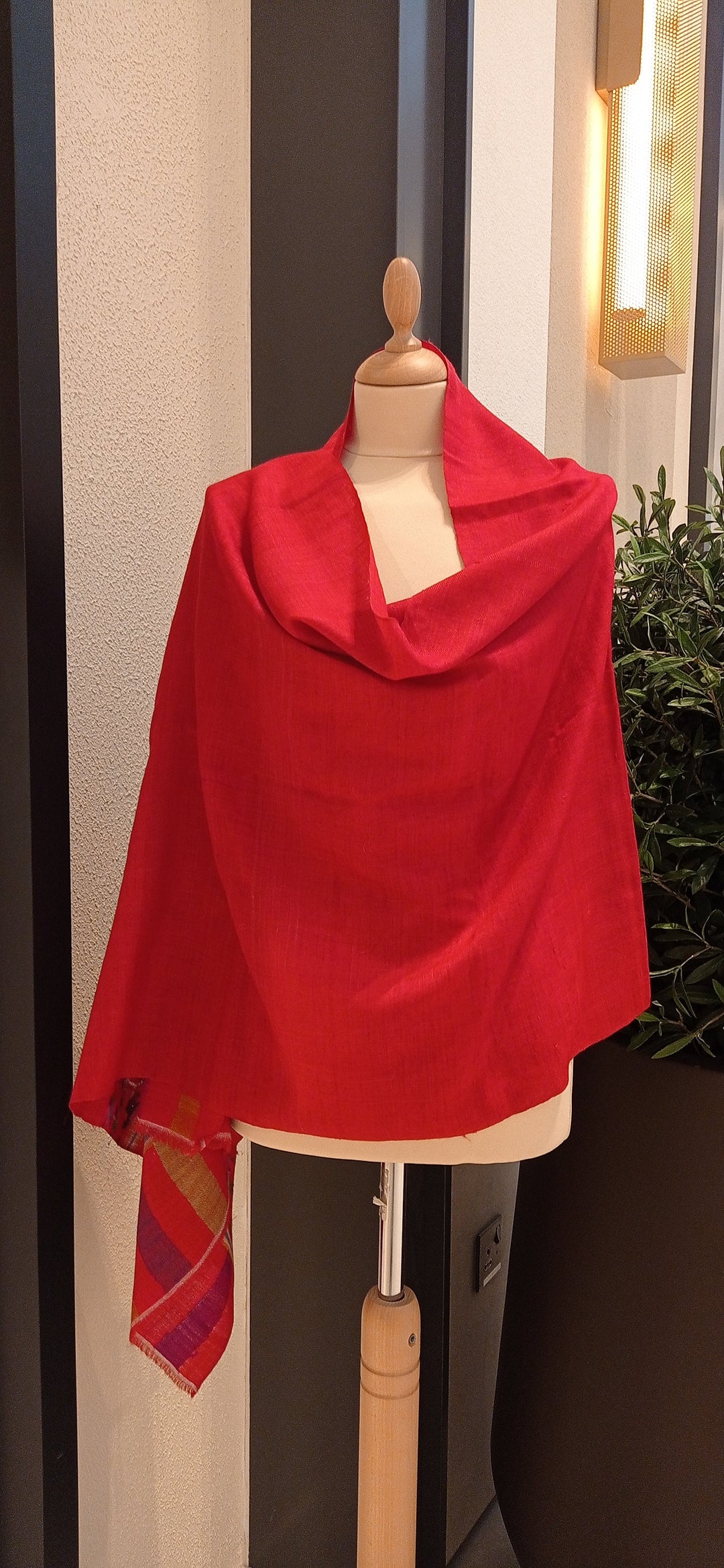 Kaveri Red Pashmina Scarf with Kani Border
