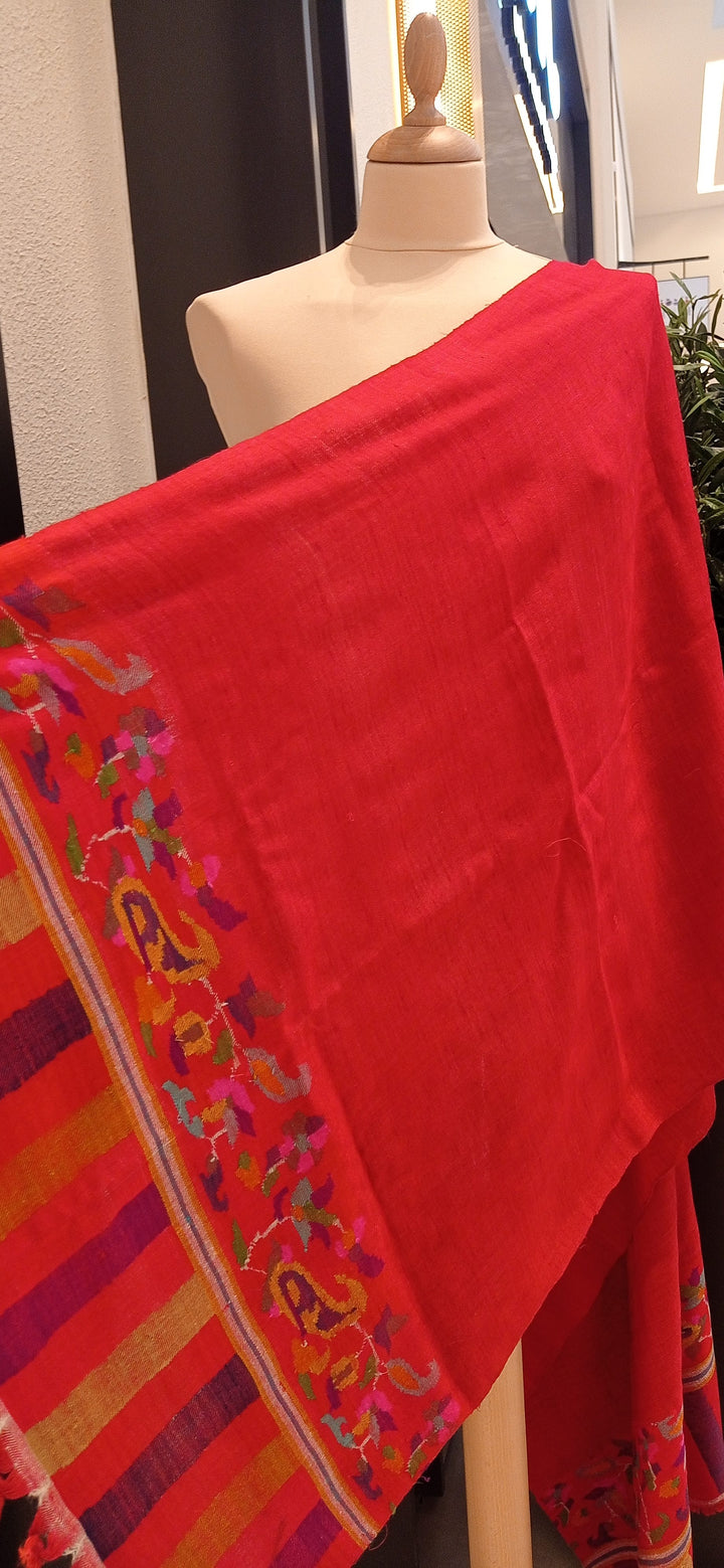 Kaveri Red Pashmina Scarf with Kani Border