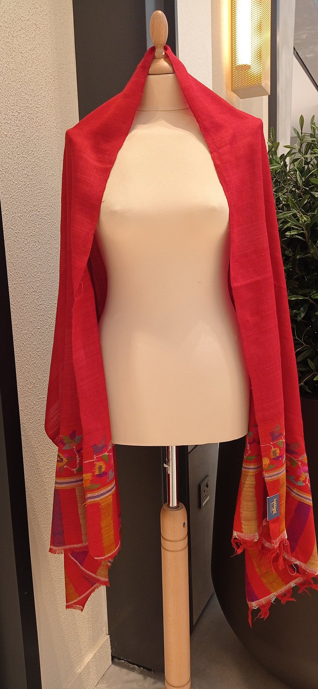 Kaveri Red Pashmina Scarf with Kani Border