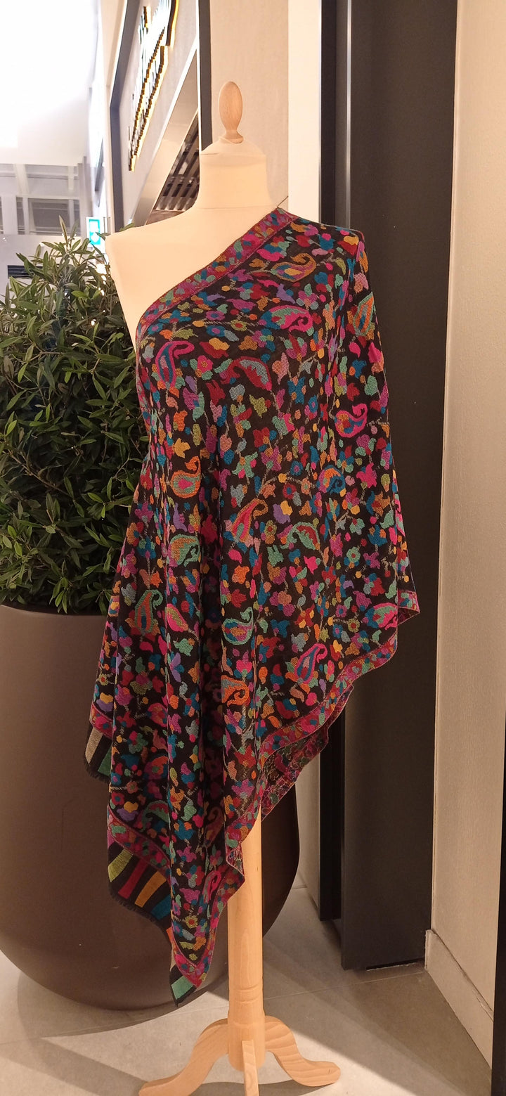 Bhoomi Black Floral Cashmere Scarf |House Of Inaayat