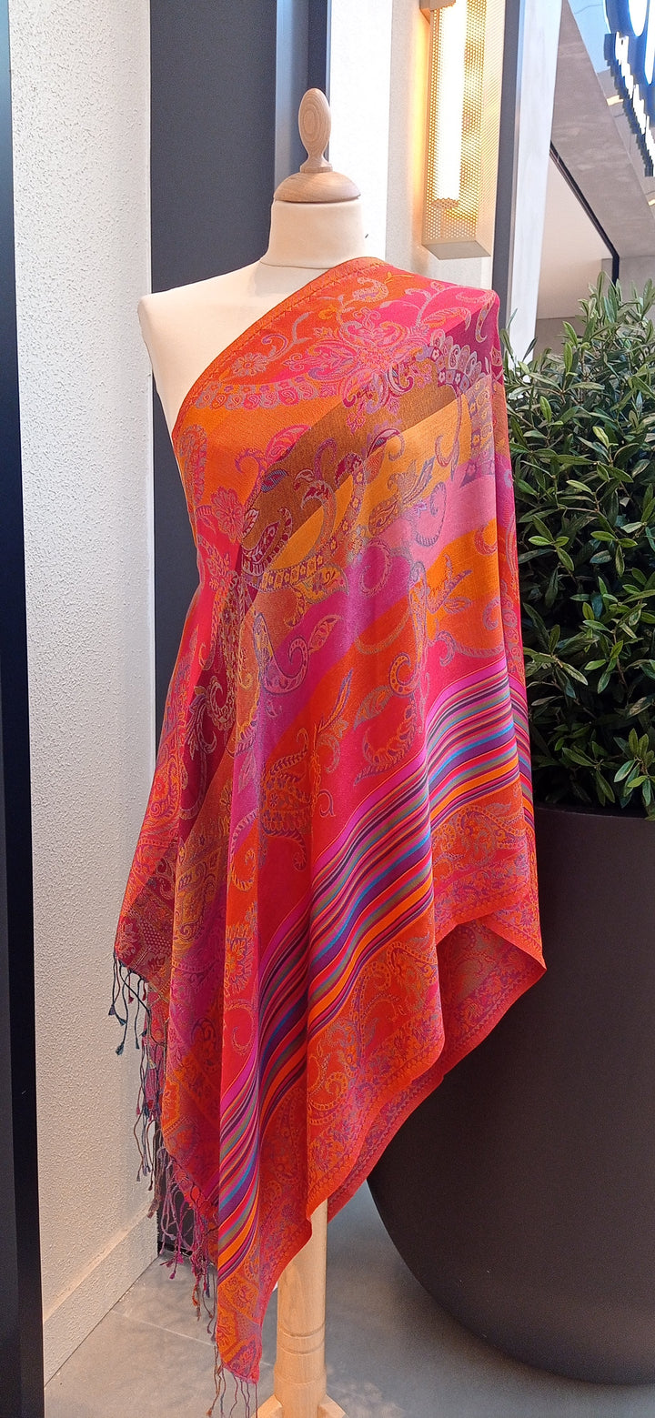 Red Mixed Patterned Silk Scarf
