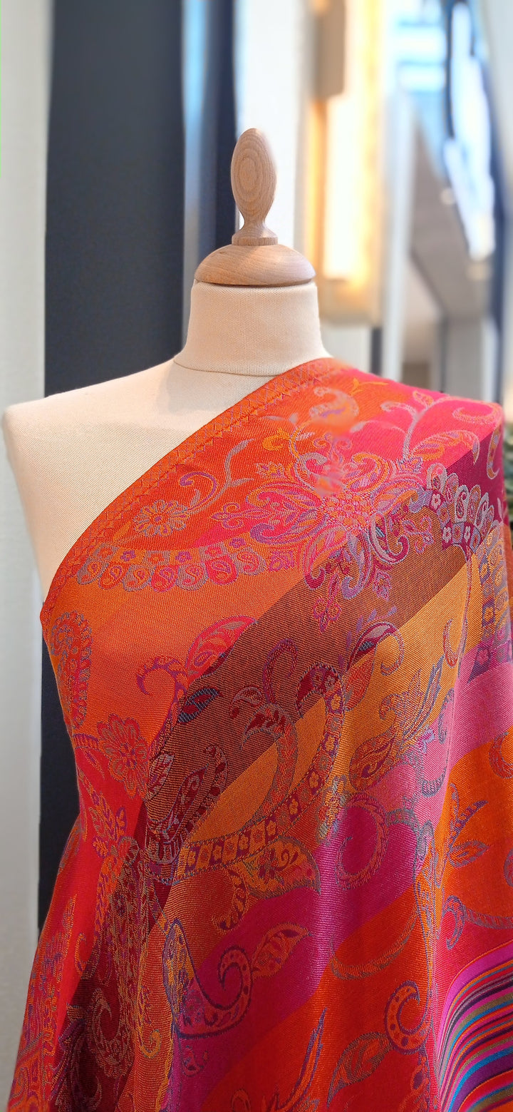 Red Mixed Patterned Silk Scarf