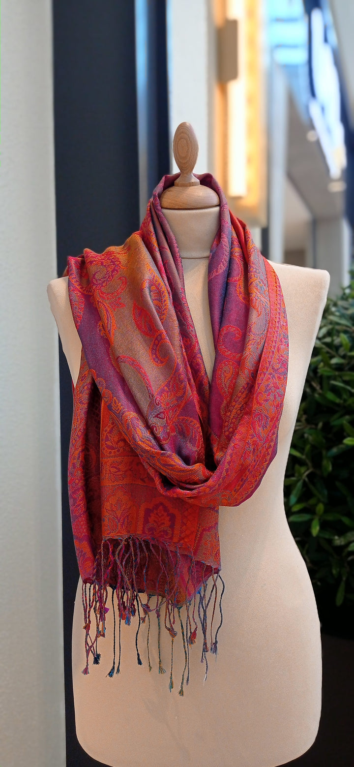 Red Mixed Patterned Silk Scarf