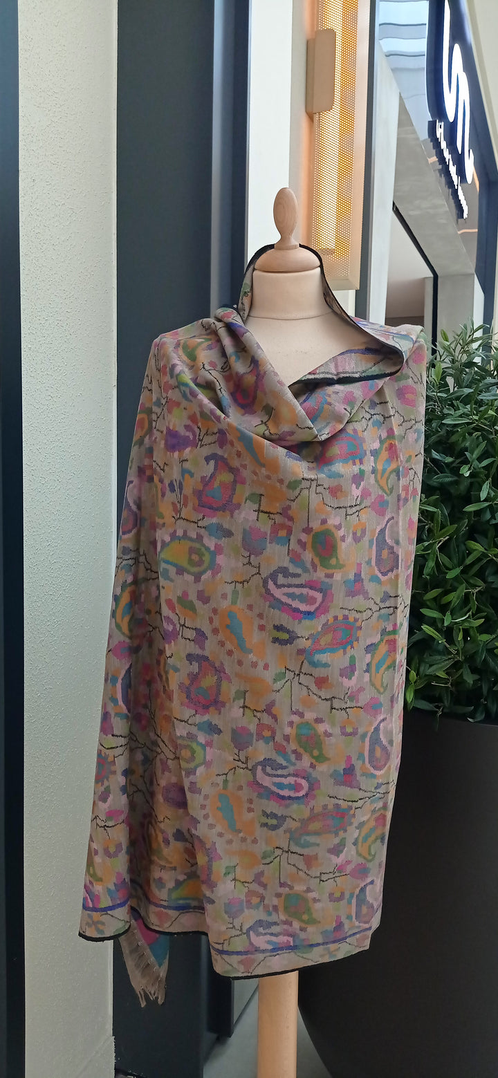 Emaan Light Grey Kashmiri Kani Pashmina Shawl |House Of Inaayat