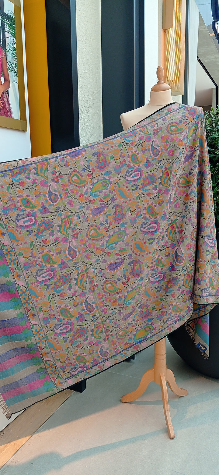 Emaan Light Grey Kashmiri Kani Pashmina Shawl |House Of Inaayat