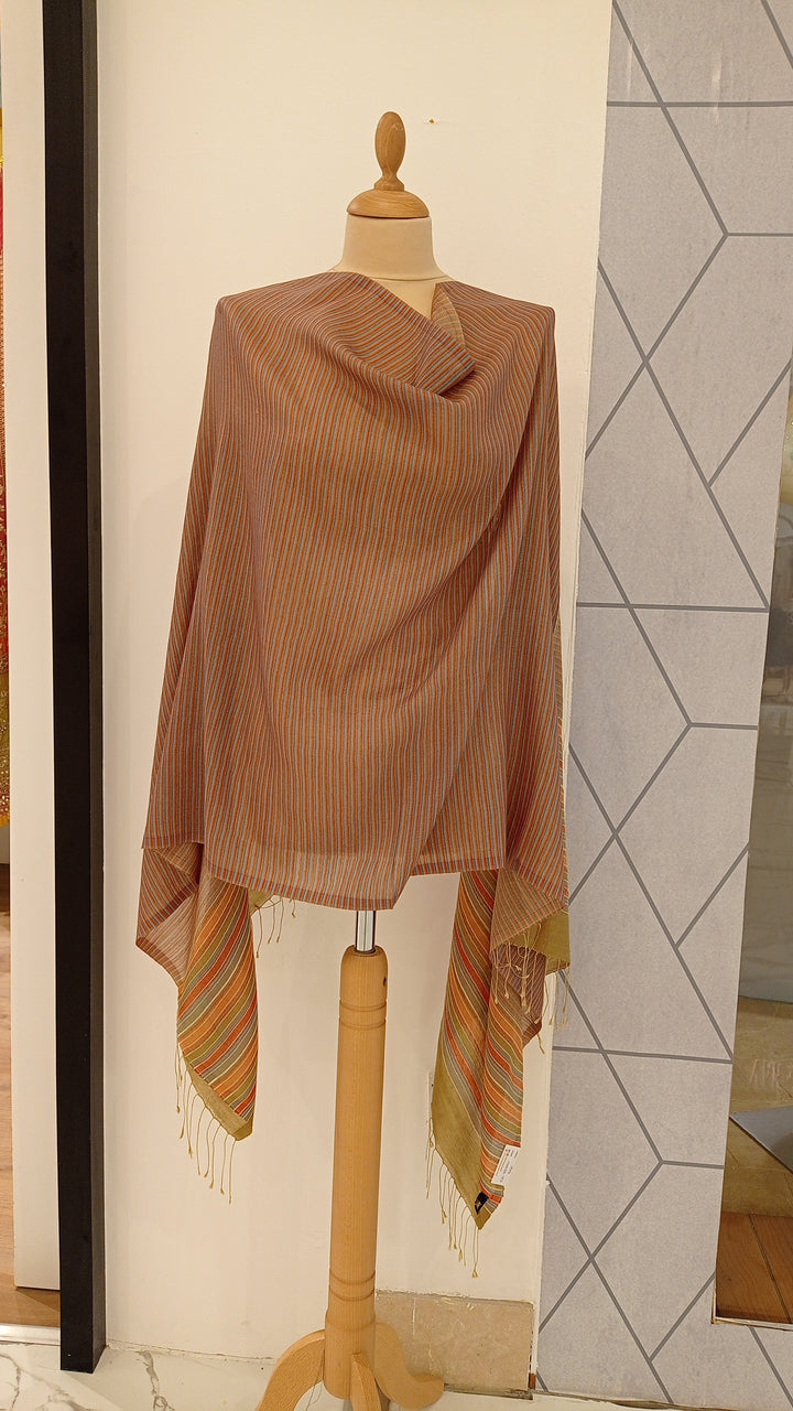 Cherry Red,Beige and Orange Stripe Scarf