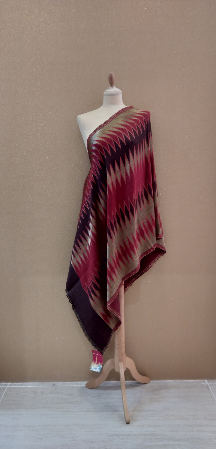 Ruby Antique Gold Reversable Zari Ikat Scarf |House of Inaayat