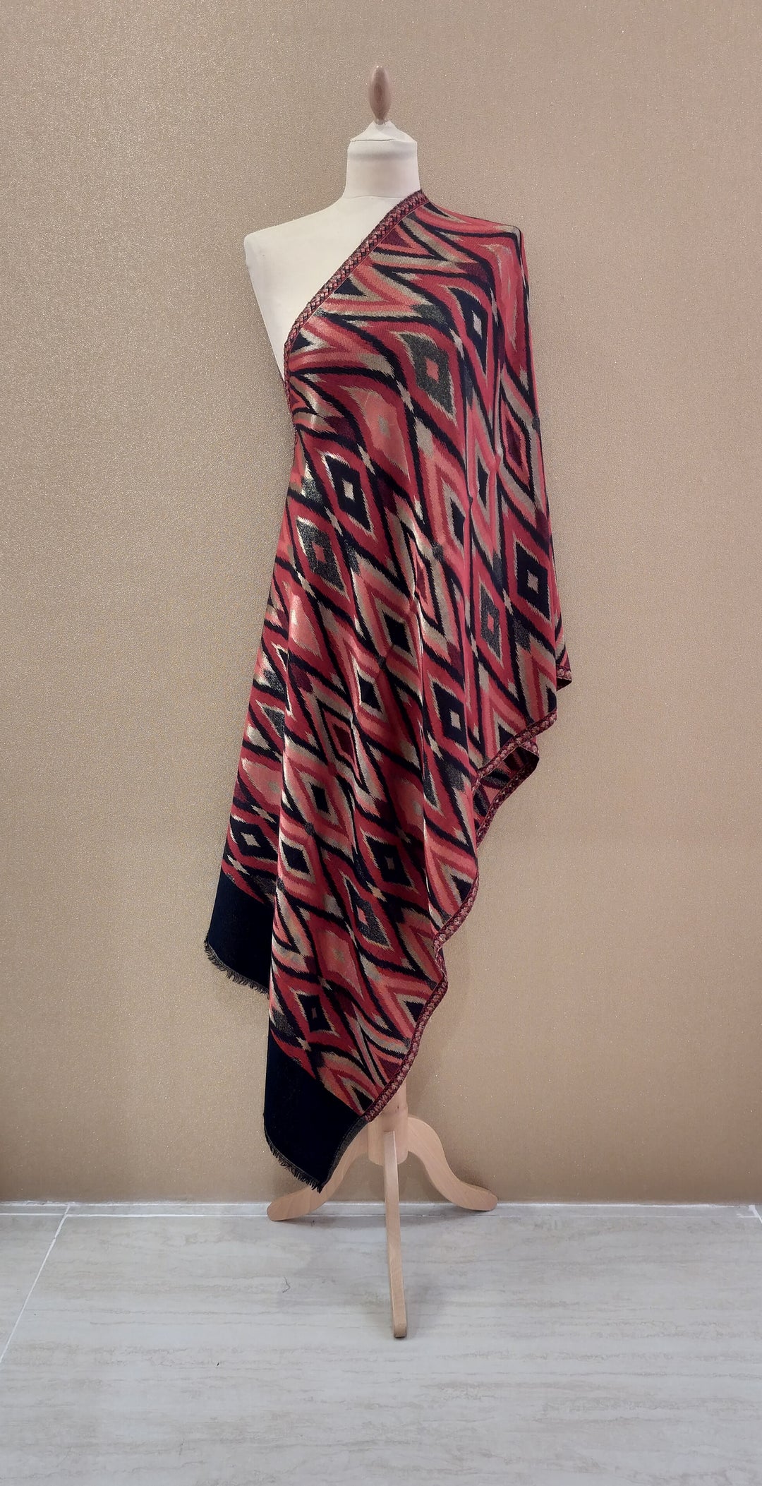 Crimson Gold Reversable Zari Ikat Scarf |House of Inaayat