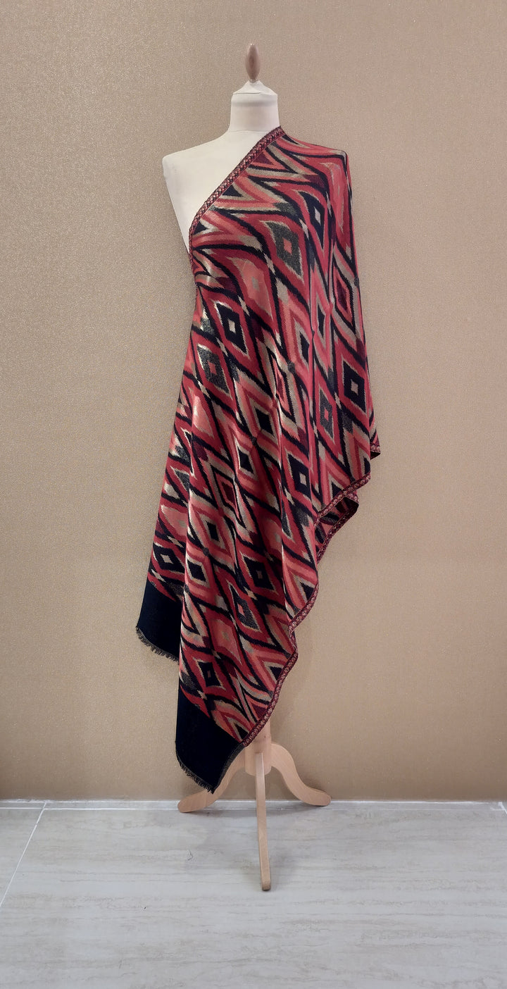 Crimson Gold Reversable Zari Ikat Scarf |House of Inaayat