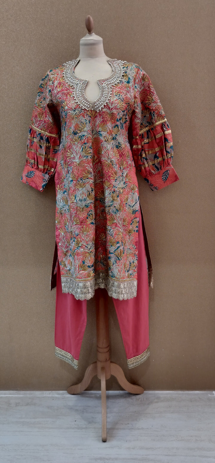 Peach Floral Embroidered Suit Set|Kuwarani Ritu