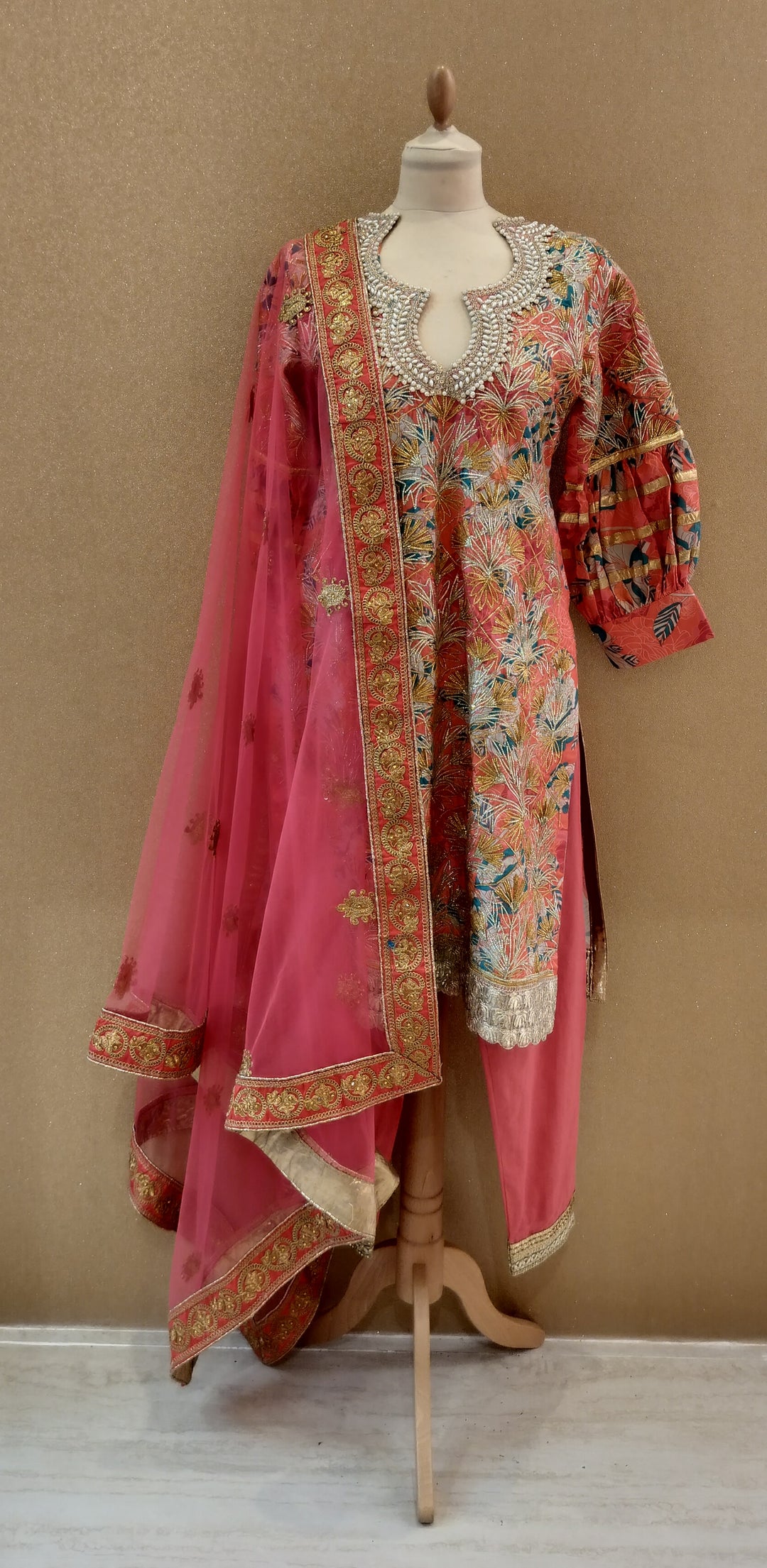 Peach Floral Embroidered Suit Set|Kuwarani Ritu