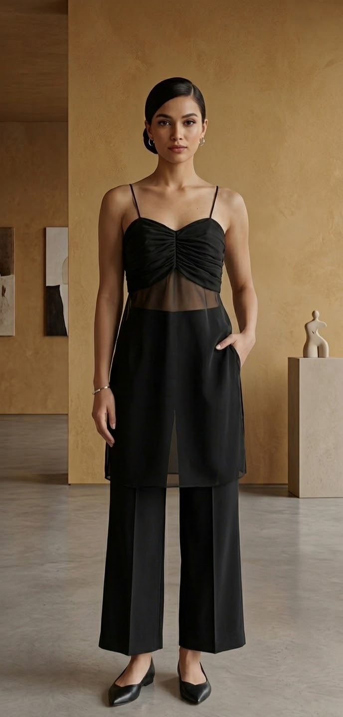 Black Chanderi and Organza Bralette Set |Essence By Monika
