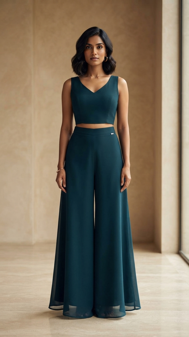 Deep Teal Embellished Jacket Sharara Set with Dupatta | Maya Chabra