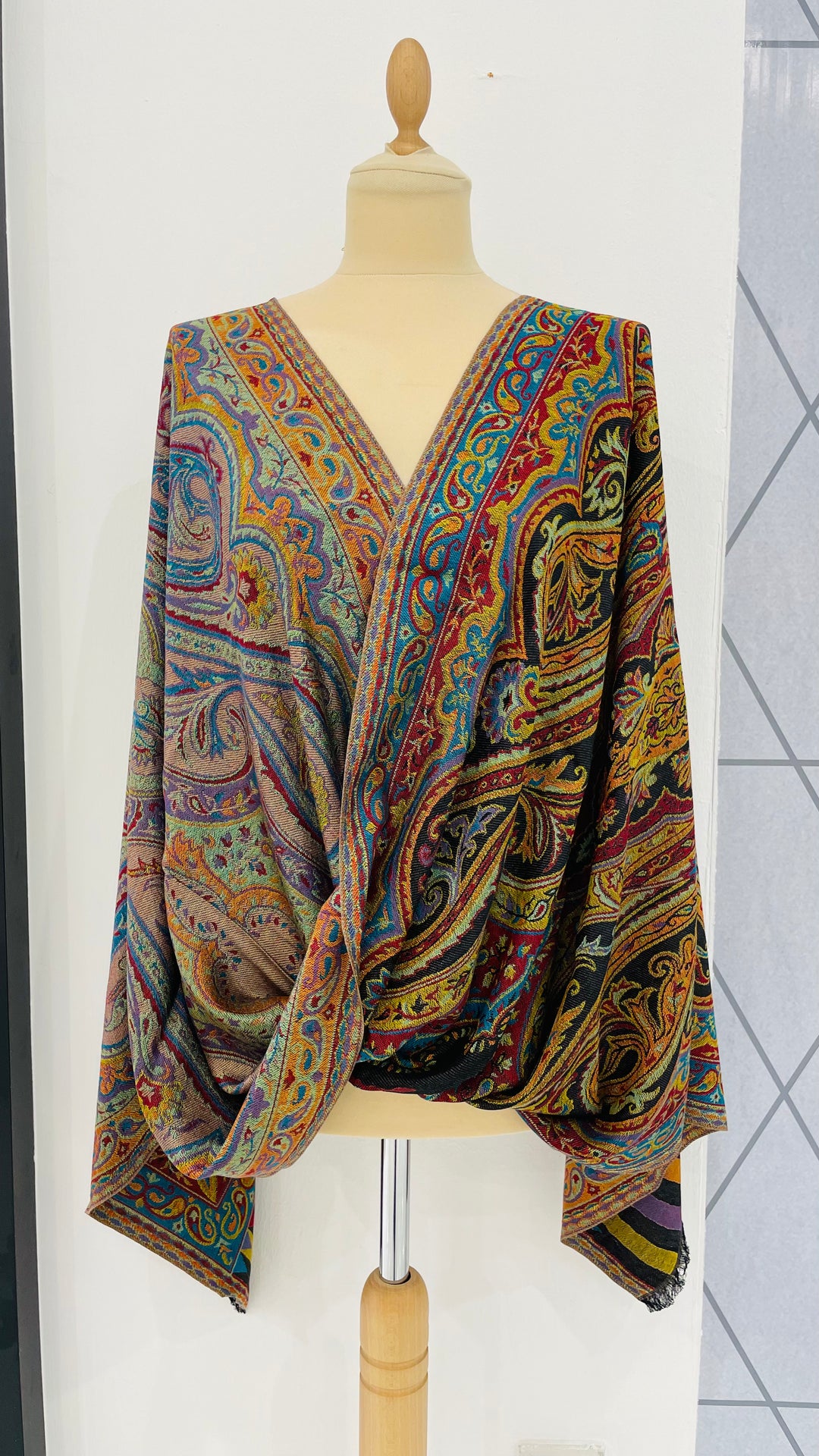 Janvi Black and Yellow  Kashmiri Kani Floral Design Cashmere Scarf