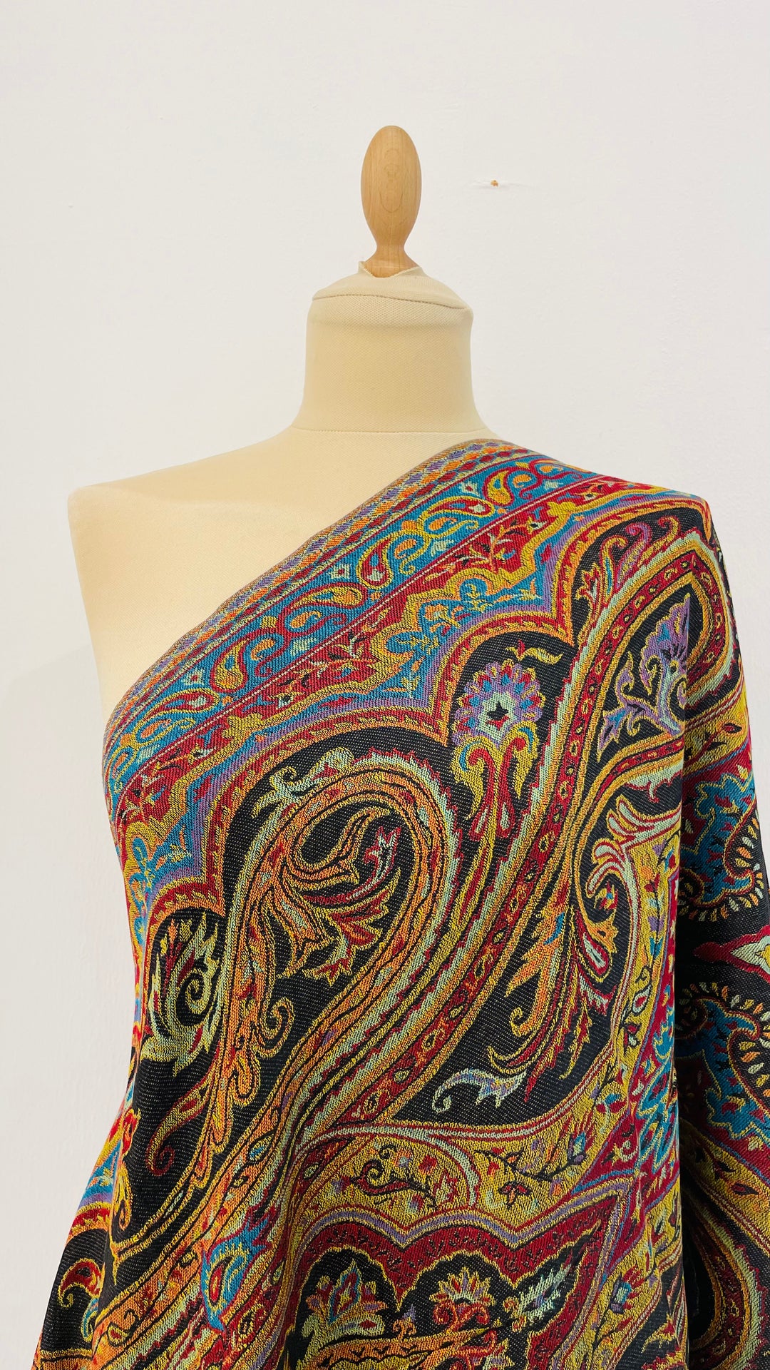 Janvi Black and Yellow  Kashmiri Kani Floral Design Cashmere Scarf