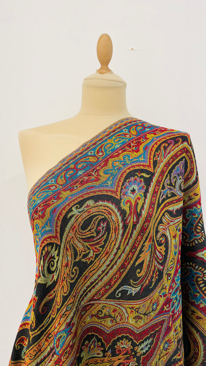 Janvi Black and Yellow  Kashmiri Kani Floral Design Cashmere Scarf