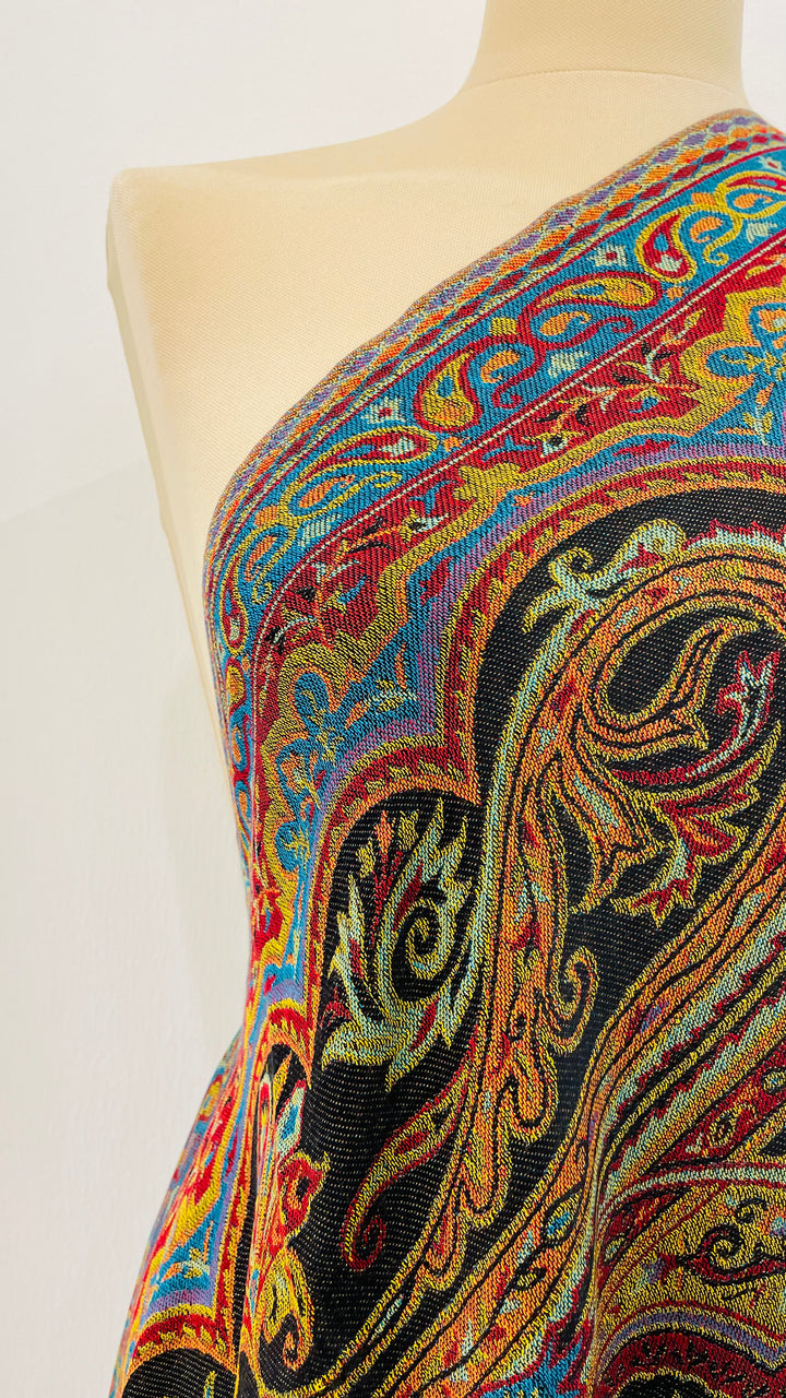 Janvi Black and Yellow  Kashmiri Kani Floral Design Cashmere Scarf