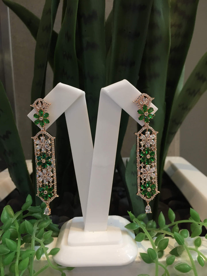 The "Rosina" Jewel Green and Gold Crystal Earrings|Inaayat by Divya Taimni