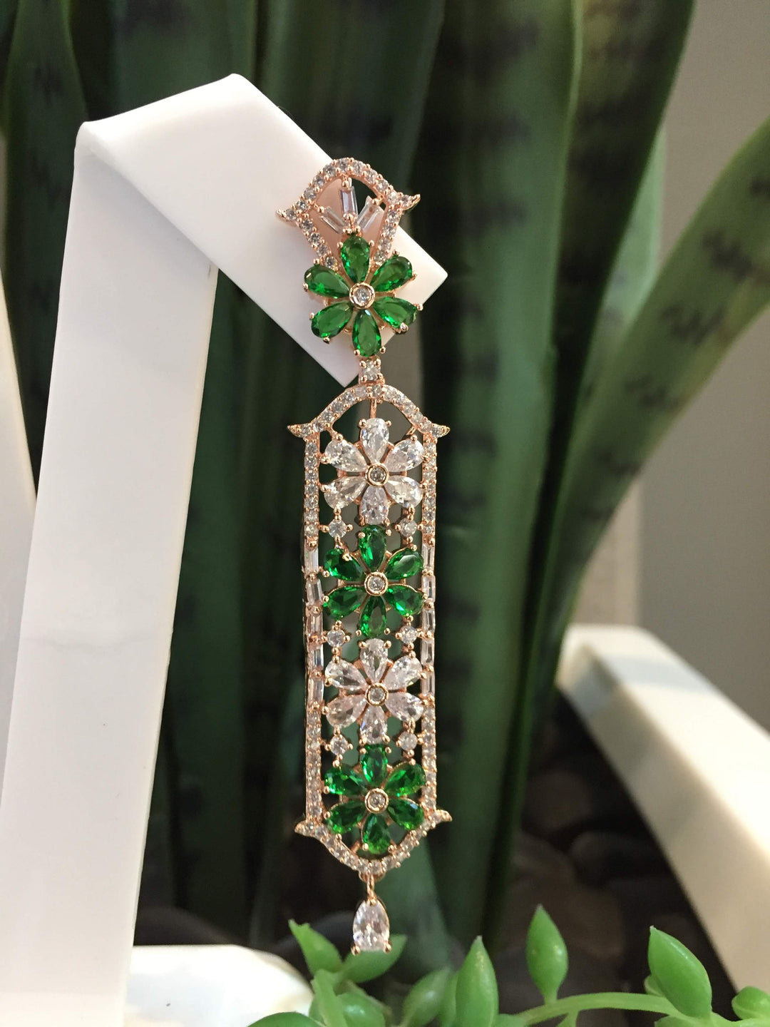 The "Rosina" Jewel Green and Gold Crystal Earrings|Inaayat by Divya Taimni