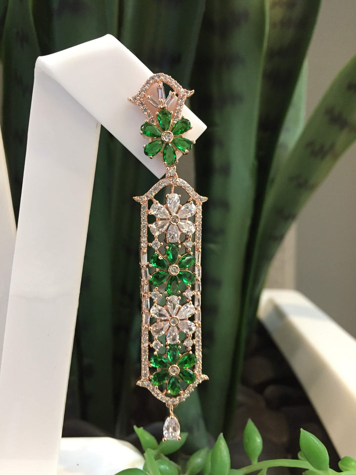 The "Rosina" Jewel Green and Gold Crystal Earrings|Inaayat by Divya Taimni