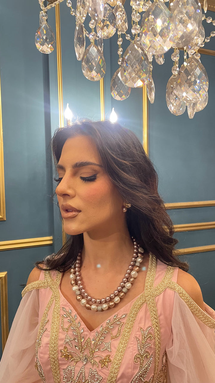 Anoushka White, Rose Gold and Silver Double-Strand Pearl Necklace and Earrings Set