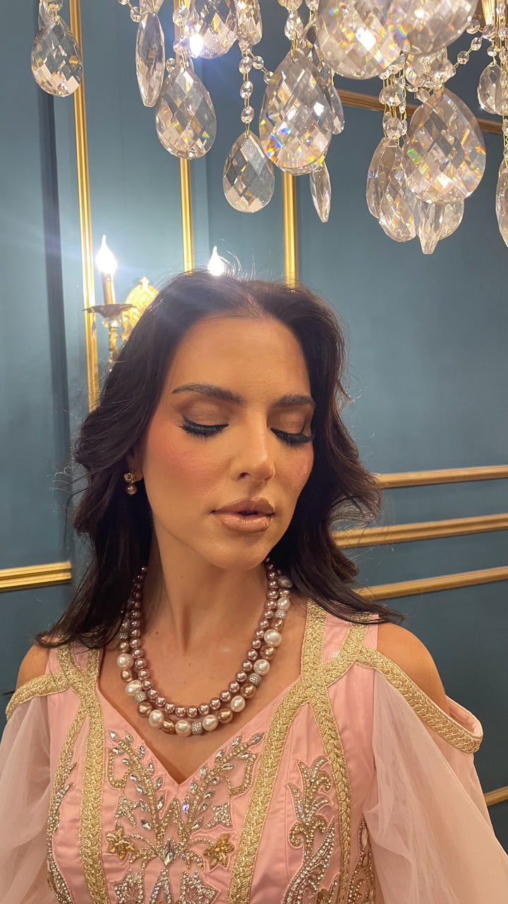 Anoushka White, Rose Gold and Silver Double-Strand Pearl Necklace and Earrings Set