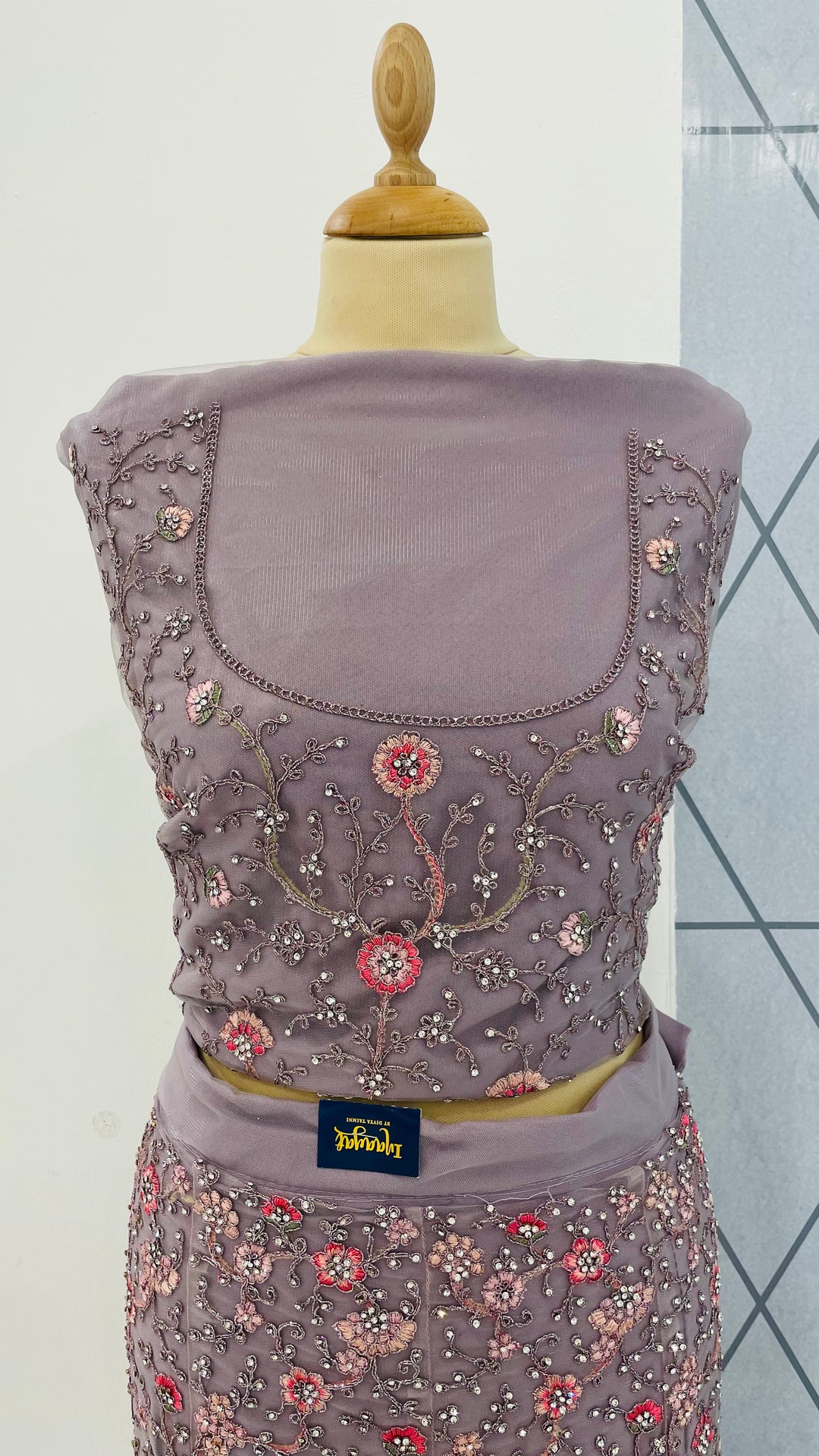 Shagun Lilac, Pink and Silver Net Lehenga (Unstitched) | House of Inaayat