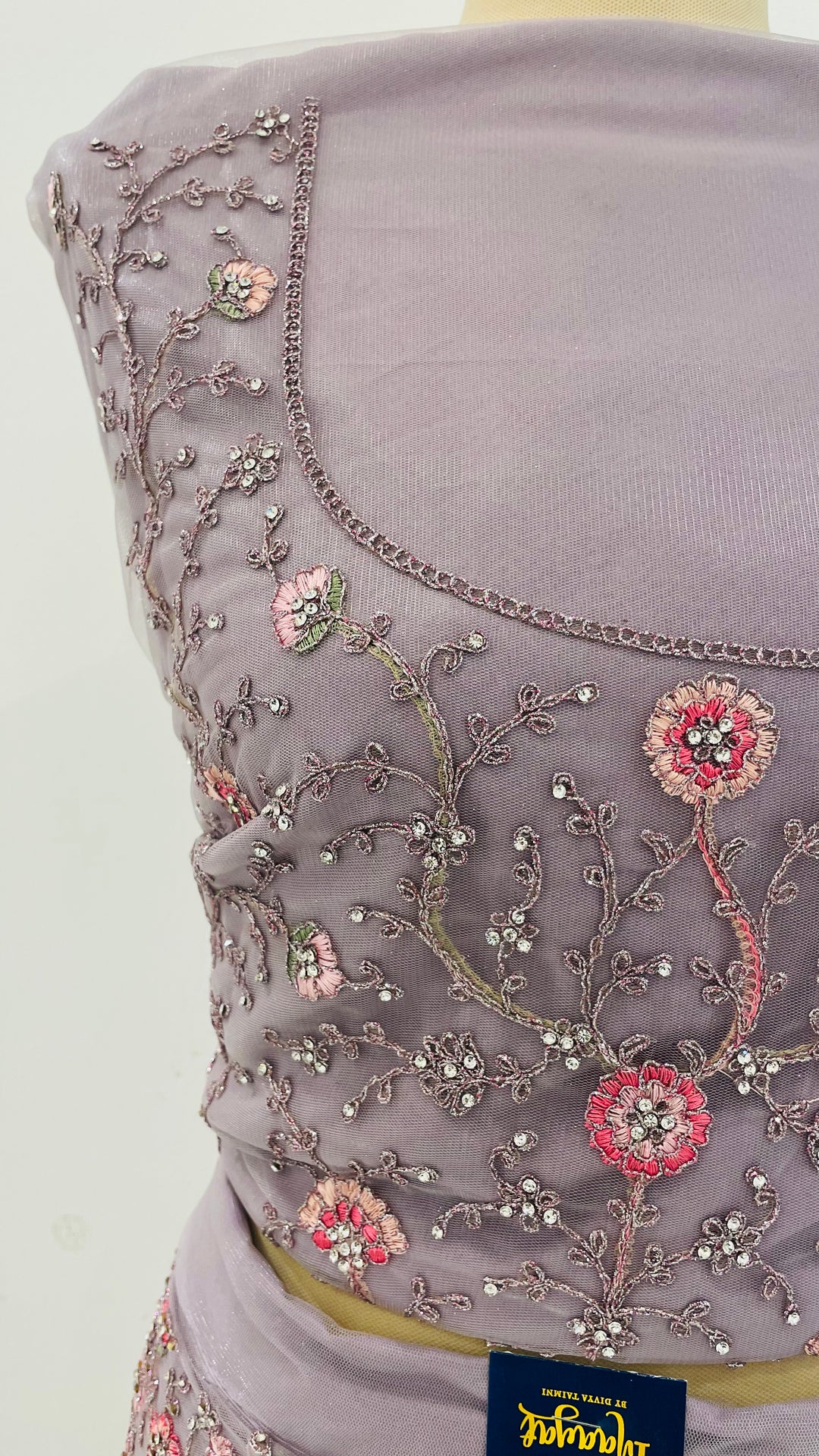 Shagun Lilac, Pink and Silver Net Lehenga (Unstitched) | House of Inaayat