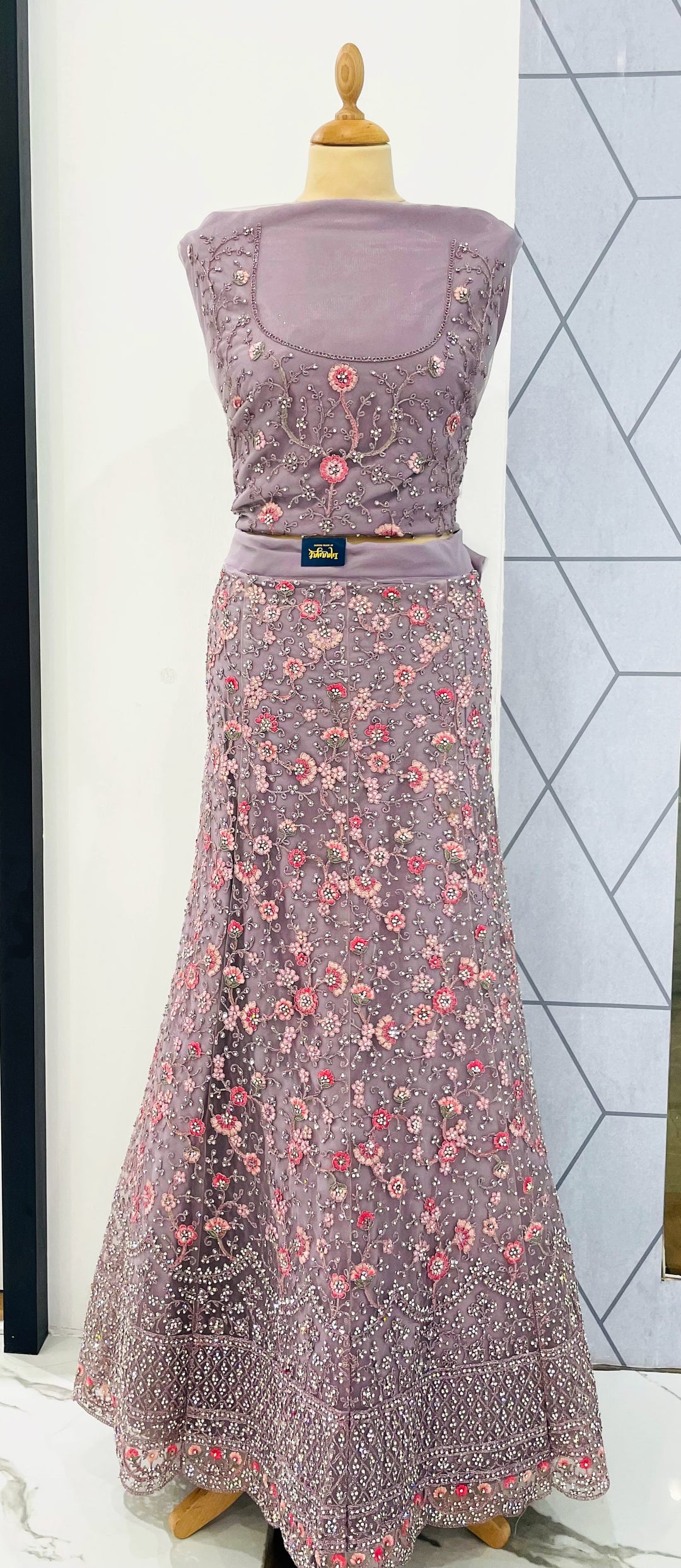 Shagun Lilac, Pink and Silver Net Lehenga (Unstitched) | House of Inaayat