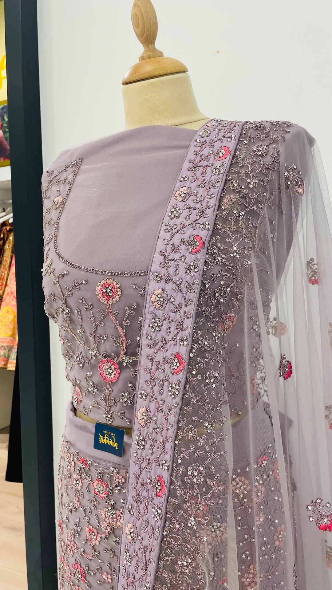 Shagun Lilac, Pink and Silver Net Lehenga (Unstitched) | House of Inaayat