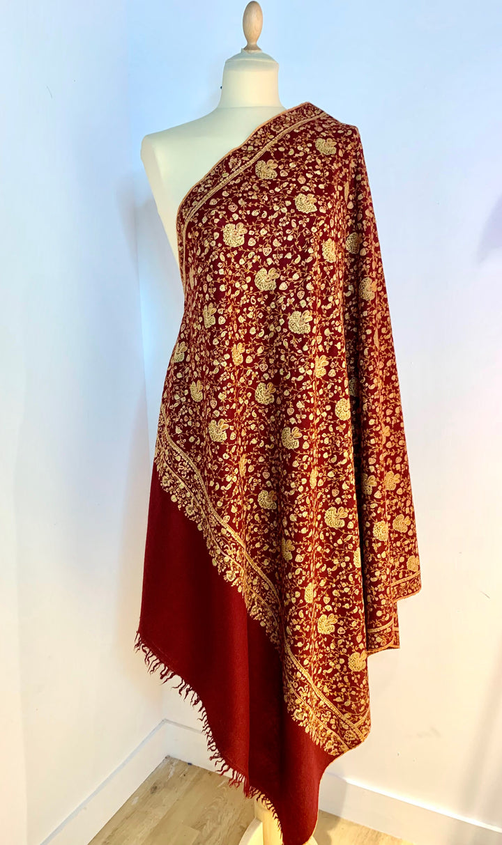 Taranum Maroon Pashmina Embroidered Shawl | House of Inaayat