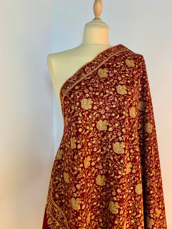 Taranum Maroon Pashmina Embroidered Shawl | House of Inaayat